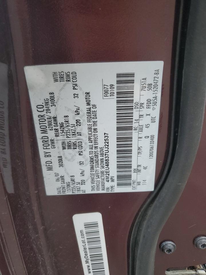 2007 Mercury Mountaineer Premier VIN: 4M2EU48837UJ22537 Lot: 92038815