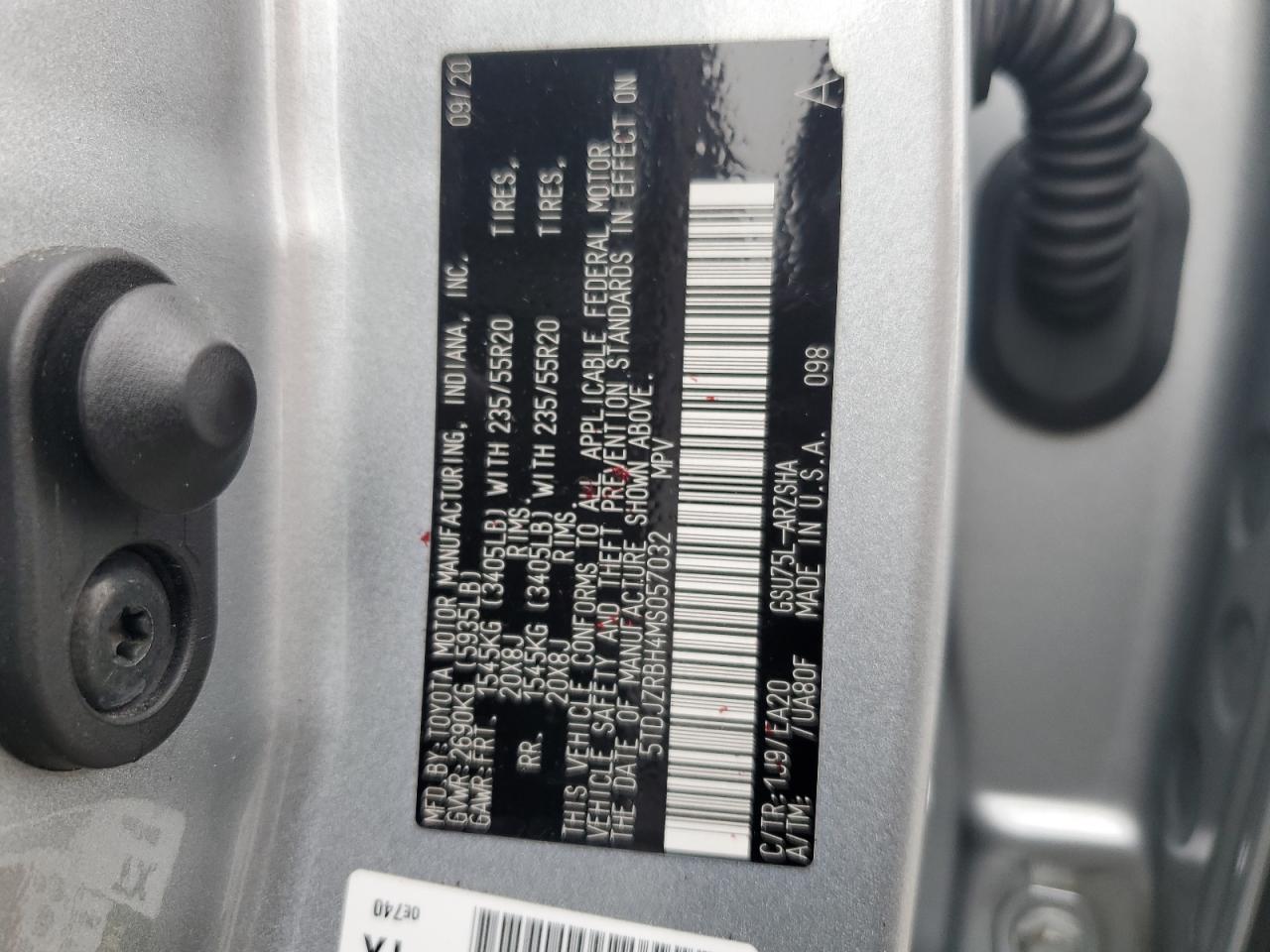 2021 Toyota Highlander Xse VIN: 5TDJZRBH4MS057032 Lot: 93909005