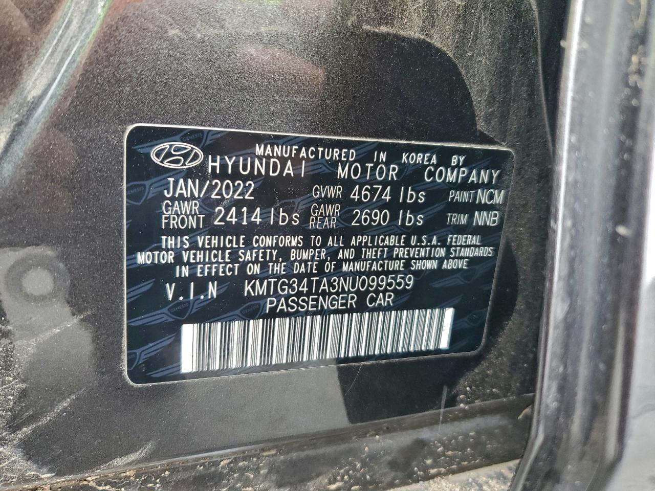 2022 Genesis G70 Base VIN: KMTG34TA3NU099559 Lot: 94115015