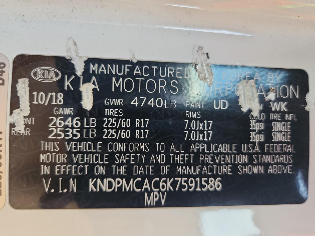 2019 Kia Sportage Lx VIN: KNDPMCAC6K7591586 Lot: 91685495