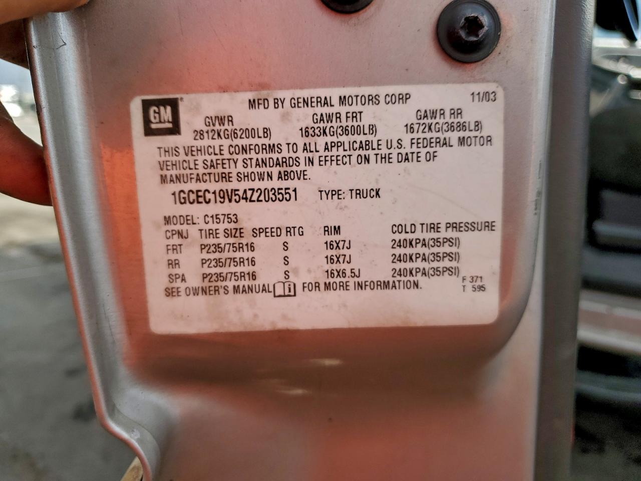 2004 Chevrolet Silverado C1500 VIN: 1GCEC19V54Z203551 Lot: 94179135