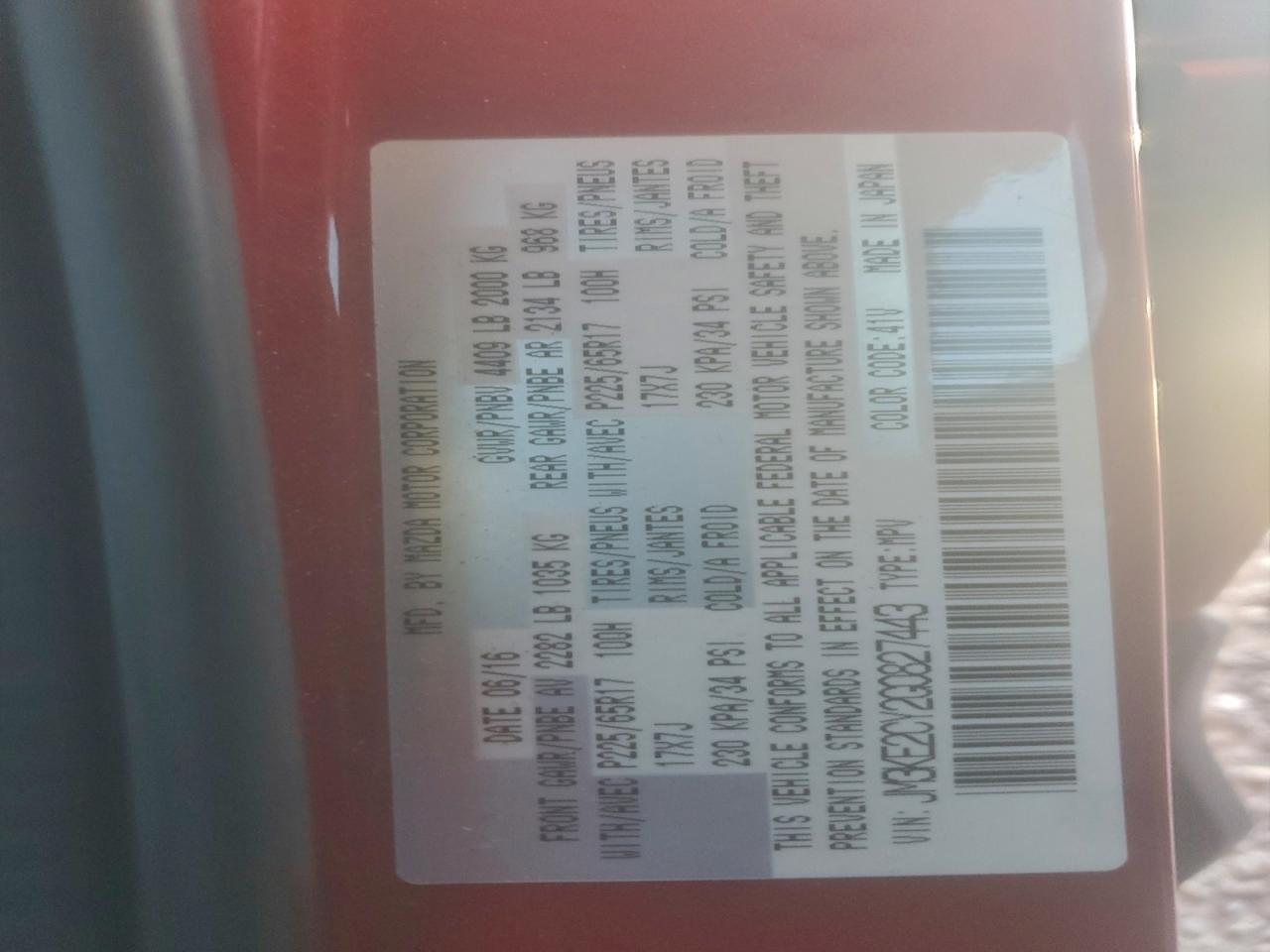 2016 Mazda Cx-5 Touring VIN: JM3KE2CY2G0827443 Lot: 94242035