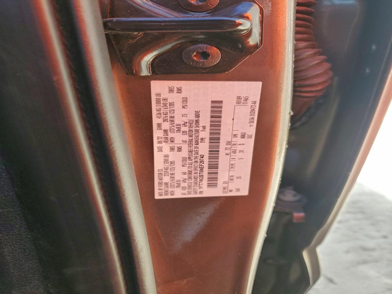 2022 Ford F250 Super Duty VIN: 1FT7W2BT6NEF29740 Lot: 94370415