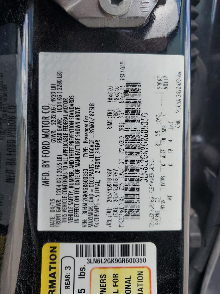 2016 Lincoln Mkz VIN: 3LN6L2GK9GR600350 Lot: 93523285