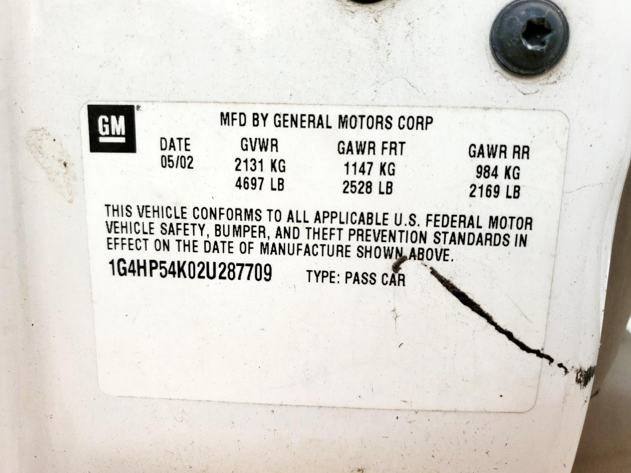 2002 Buick Lesabre Custom VIN: 1G4HP54K02U287709 Lot: 93725555