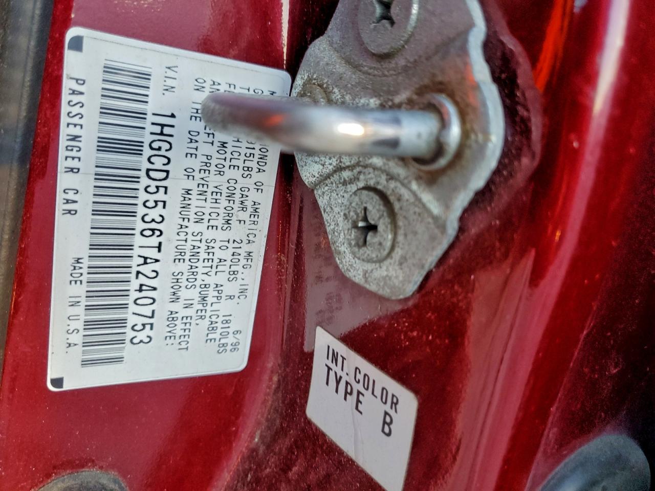 1996 Honda Accord Lx VIN: 1HGCD5536TA240753 Lot: 94273325