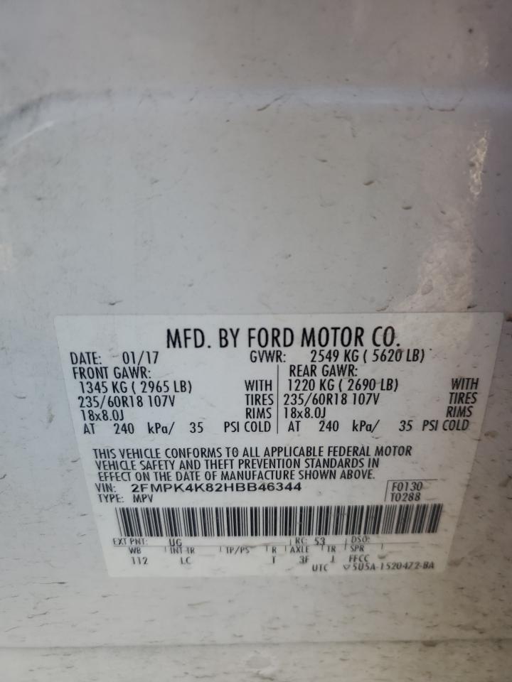 2017 Ford Edge Titanium VIN: 2FMPK4K82HBB46344 Lot: 93032195