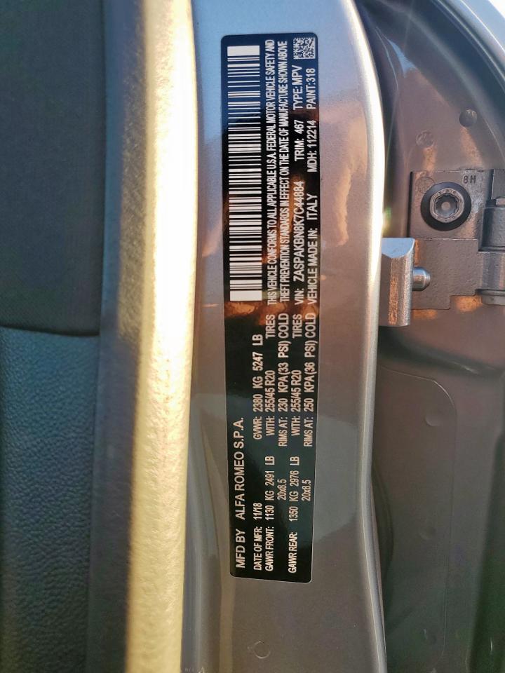 2019 Alfa Romeo Stelvio Ti VIN: ZASPAKBN8K7C44884 Lot: 92919665