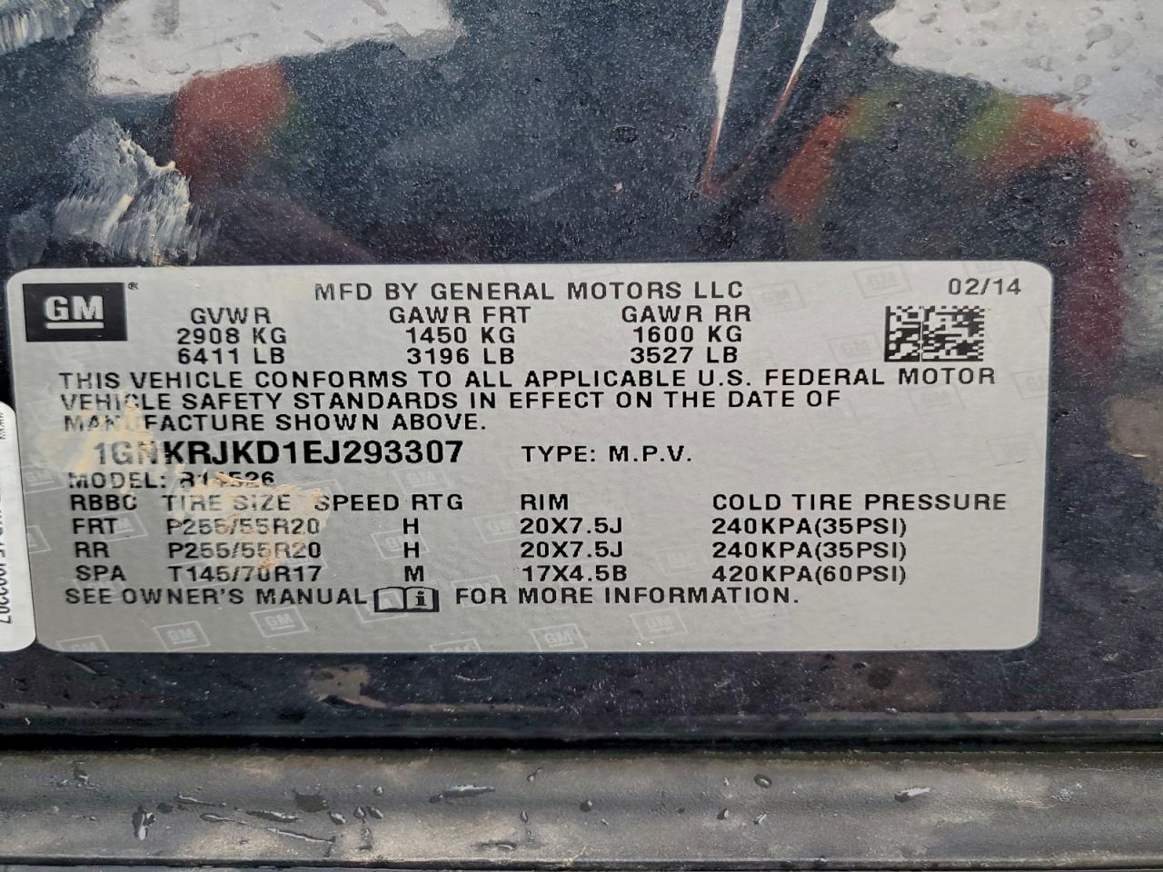 2014 Chevrolet Traverse Ltz VIN: 1GNKRJKD1EJ293307 Lot: 94054095