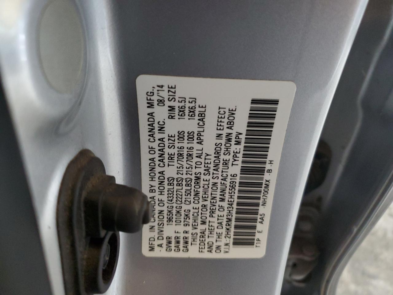 2014 Honda Cr-V Lx VIN: 2HKRM3H34EH556916 Lot: 91488245