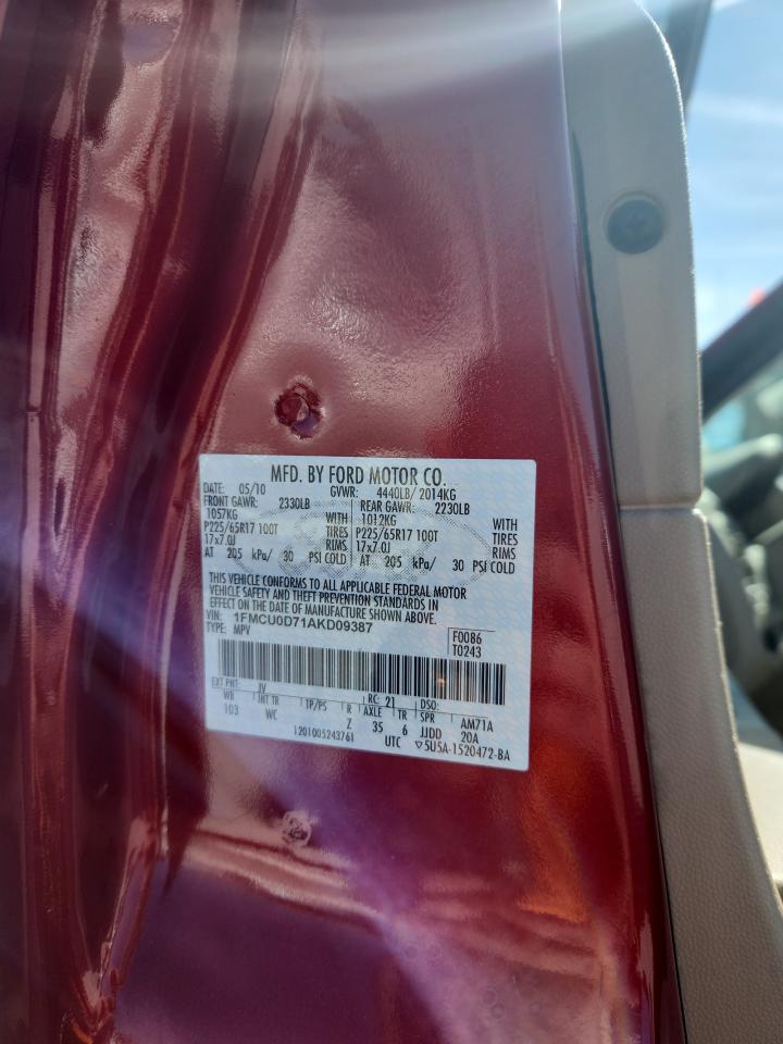 2010 Ford Escape Xlt VIN: 1FMCU0D71AKD09387 Lot: 91271645