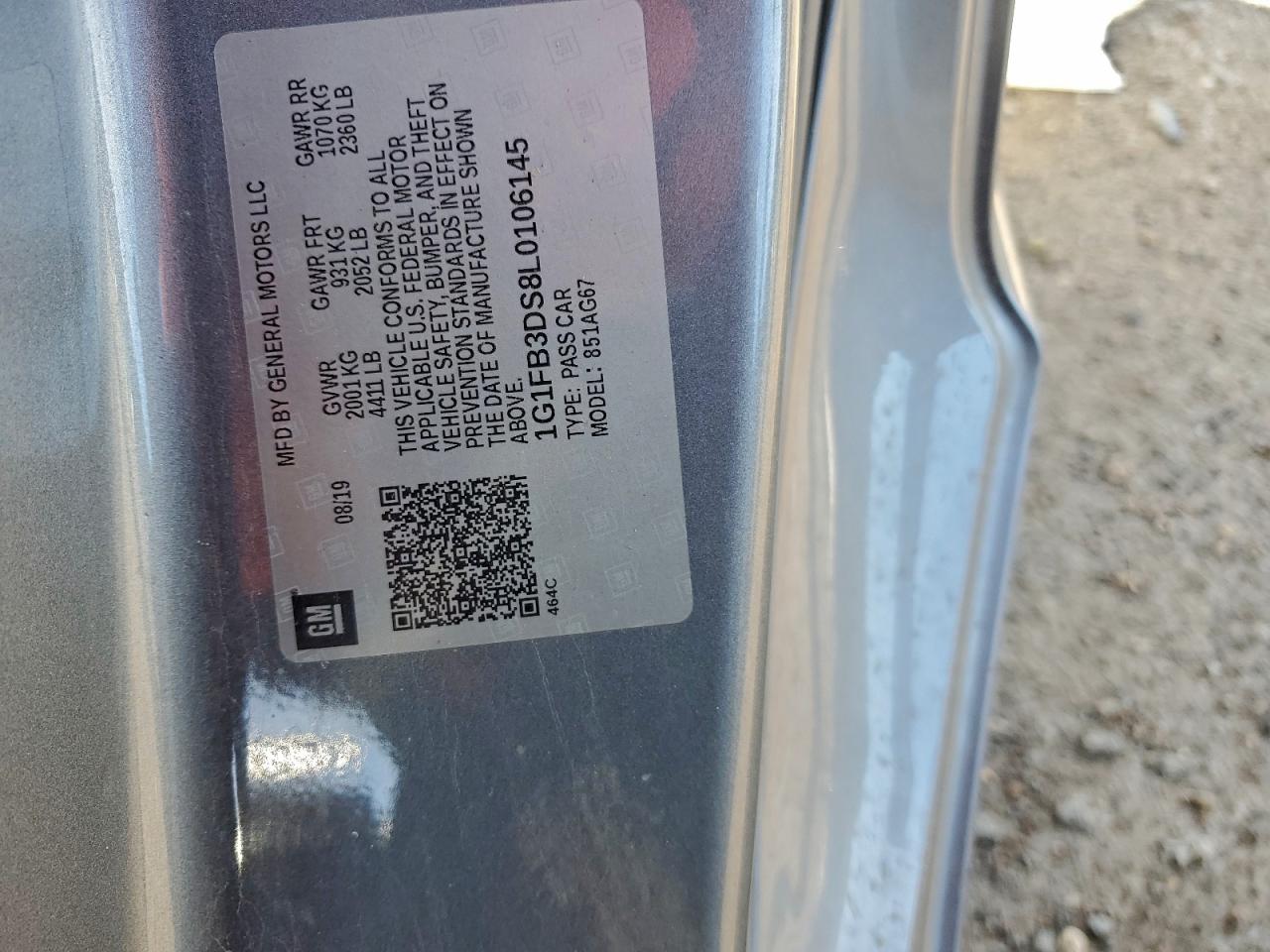 2020 Chevrolet Camaro Ls VIN: 1G1FB3DS8L0106145 Lot: 94361605