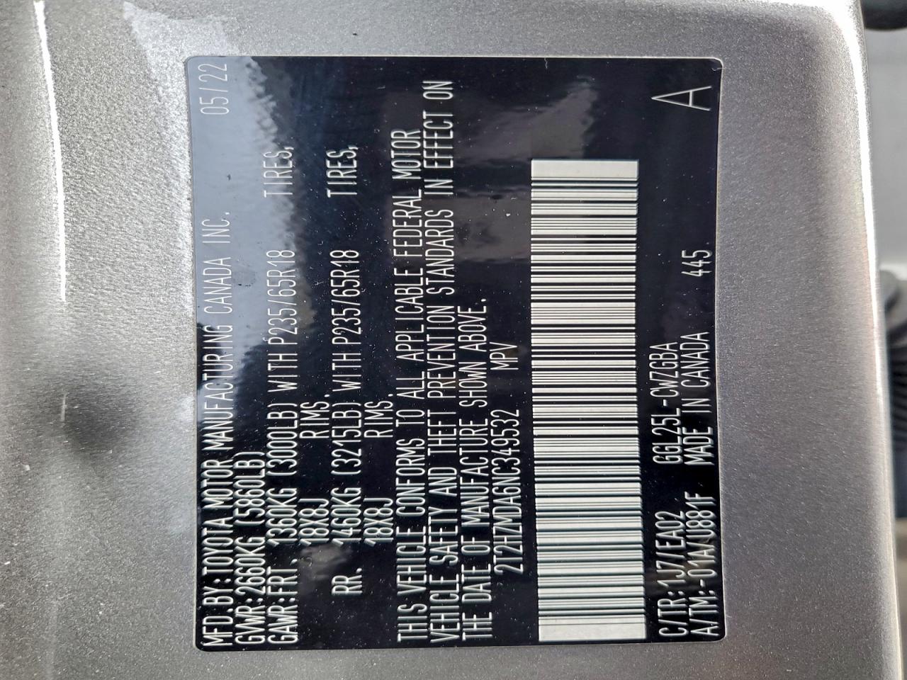 2022 Lexus Rx 350 VIN: 2T2HZMDA6NC349532 Lot: 93450335