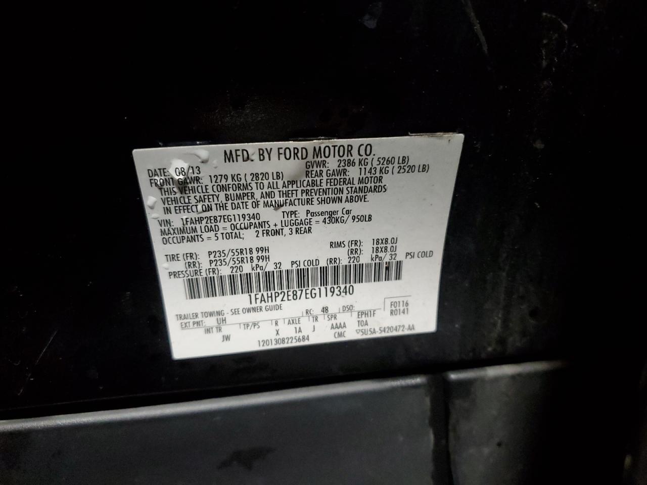 2014 Ford Taurus Sel VIN: 1FAHP2E87EG119340 Lot: 91890875