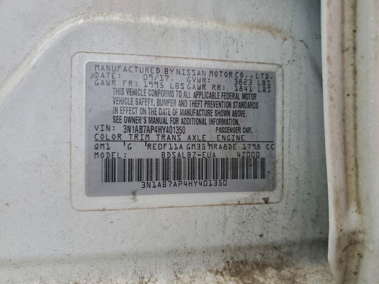 2017 Nissan Sentra S VIN: 3N1AB7AP4HY401350 Lot: 93883085