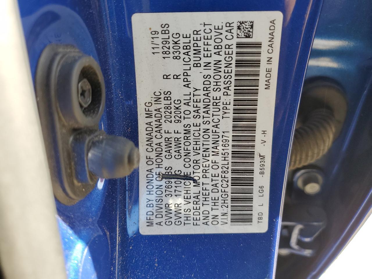 2020 Honda Civic Sport VIN: 2HGFC2F82LH516971 Lot: 92885785