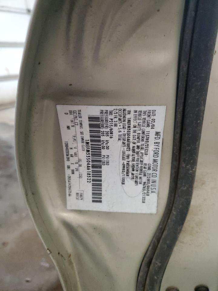2004 Mercury Sable Ls Premium VIN: 1MEFM55S04A618522 Lot: 93464085