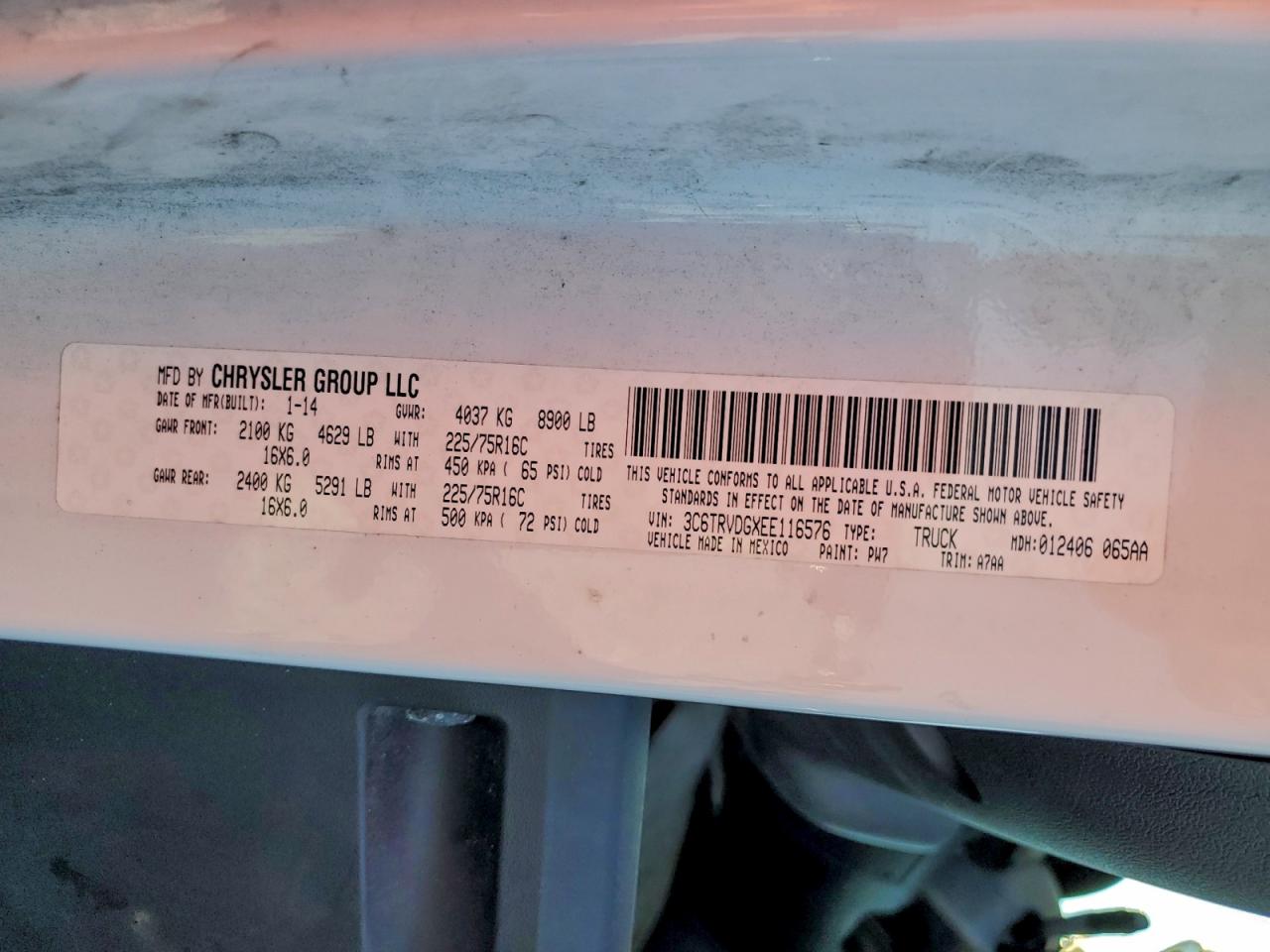 2014 Ram Promaster 2500 2500 High VIN: 3C6TRVDGXEE116576 Lot: 94337925