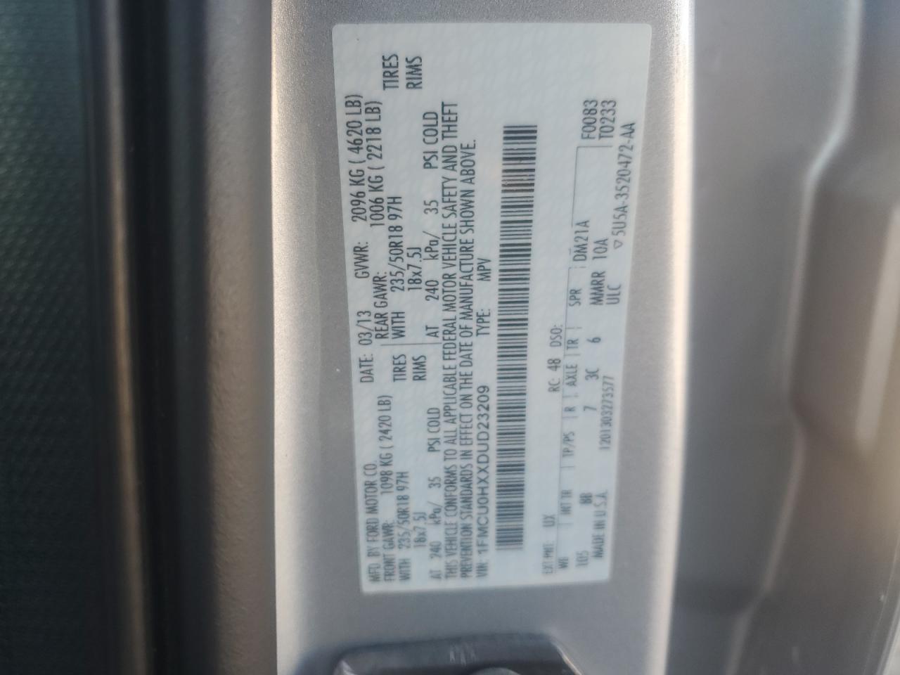 2013 Ford Escape Sel VIN: 1FMCU0HXXDUD23209 Lot: 91433815