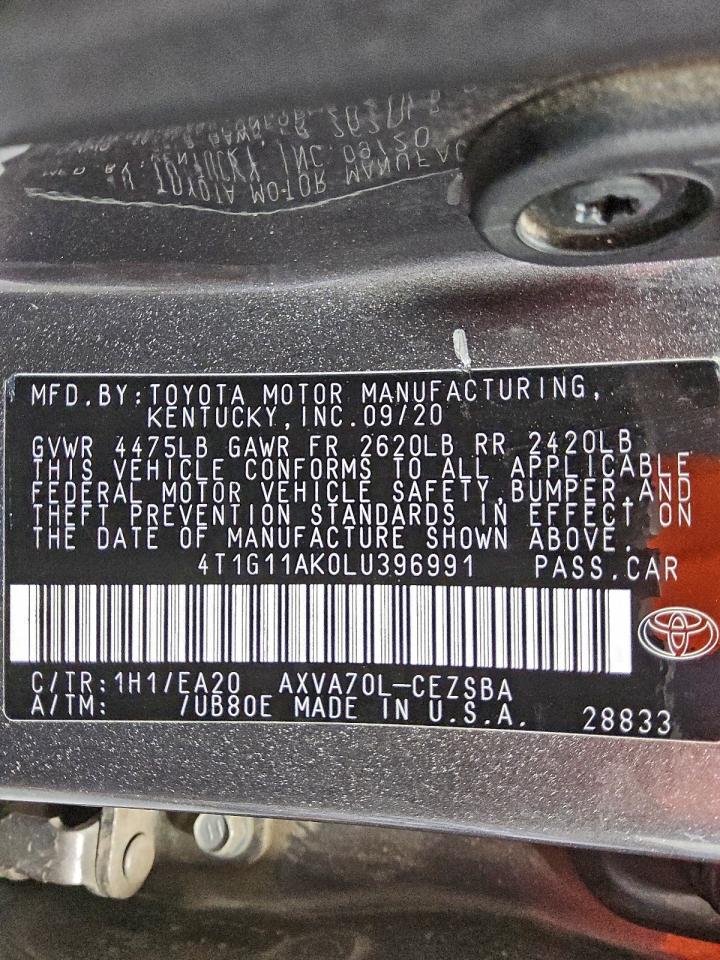 2020 Toyota Camry Se VIN: 4T1G11AK0LU396991 Lot: 92082875