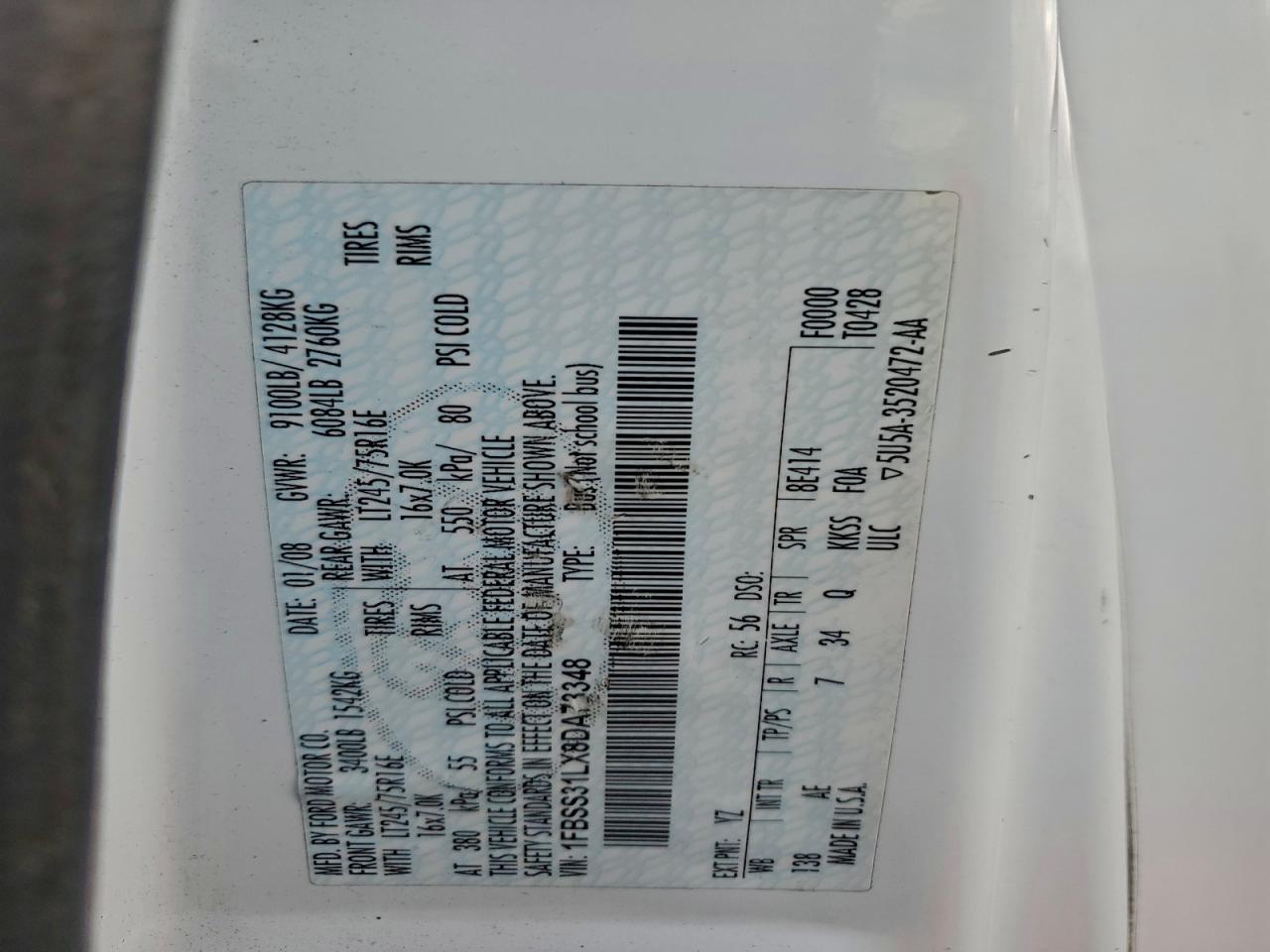 2008 Ford Econoline E350 Super Duty Wagon VIN: 1FBSS31LX8DA73348 Lot: 94748935