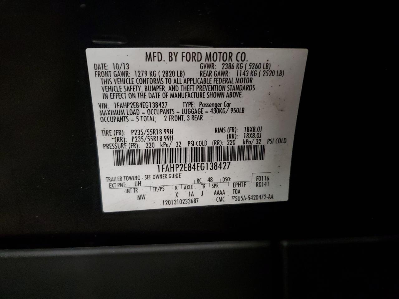 2014 Ford Taurus Sel VIN: 1FAHP2E84EG138427 Lot: 91393175