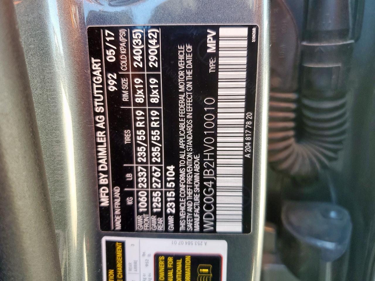 2017 Mercedes-Benz Glc 300 VIN: WDC0G4JB2HV010010 Lot: 91210325