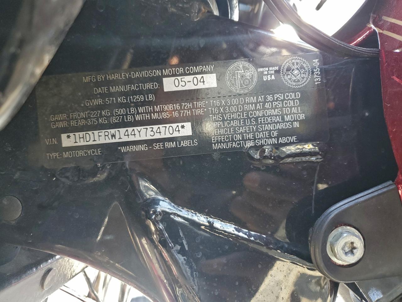 2004 Harley-Davidson Flhrci VIN: 1HD1FRW144Y734704 Lot: 94151875