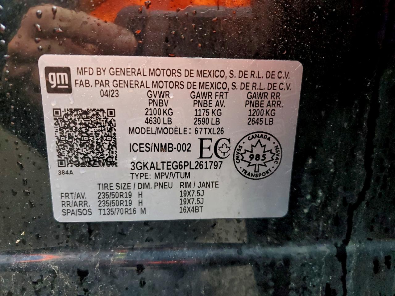 2023 GMC Terrain Sle VIN: 3GKALTEG6PL261797 Lot: 94868015