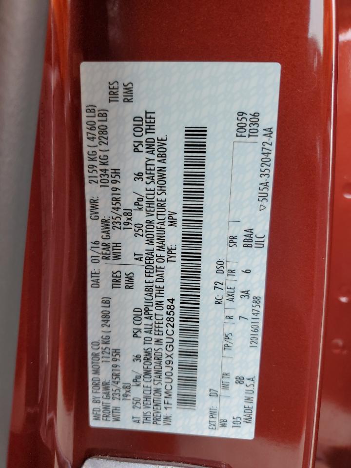 2016 Ford Escape Titanium VIN: 1FMCU0J9XGUC28584 Lot: 92224645