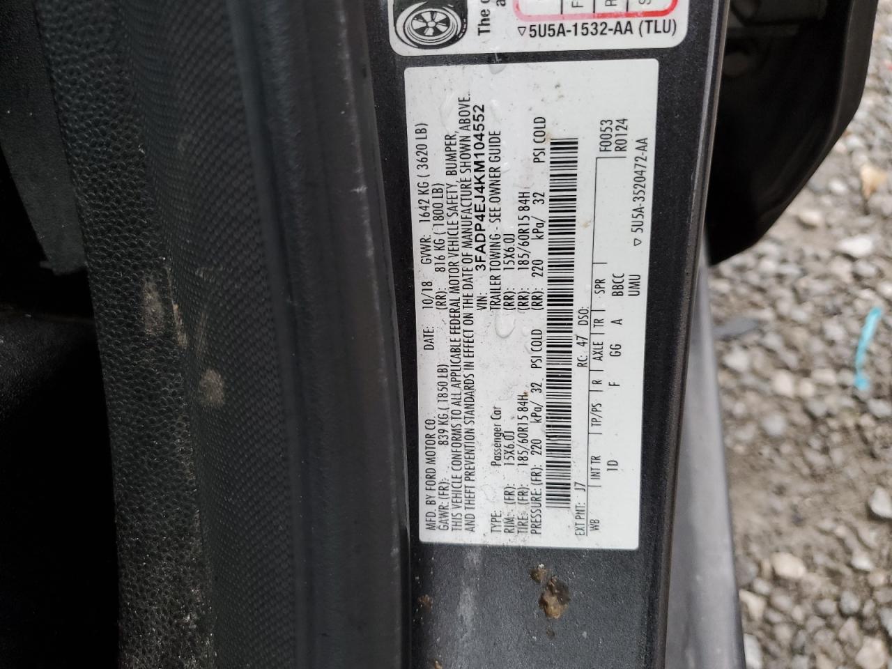 2019 Ford Fiesta Se VIN: 3FADP4EJ4KM104552 Lot: 92075015