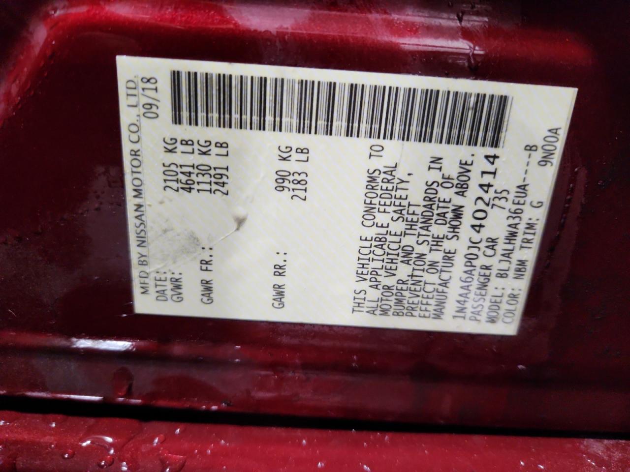 2018 Nissan Maxima 3.5S VIN: 1N4AA6AP0JC402414 Lot: 91306275