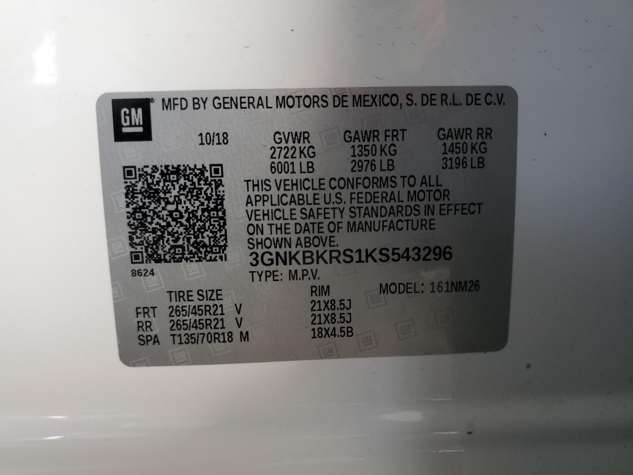 2019 Chevrolet Blazer Premier VIN: 3GNKBKRS1KS543296 Lot: 92477885