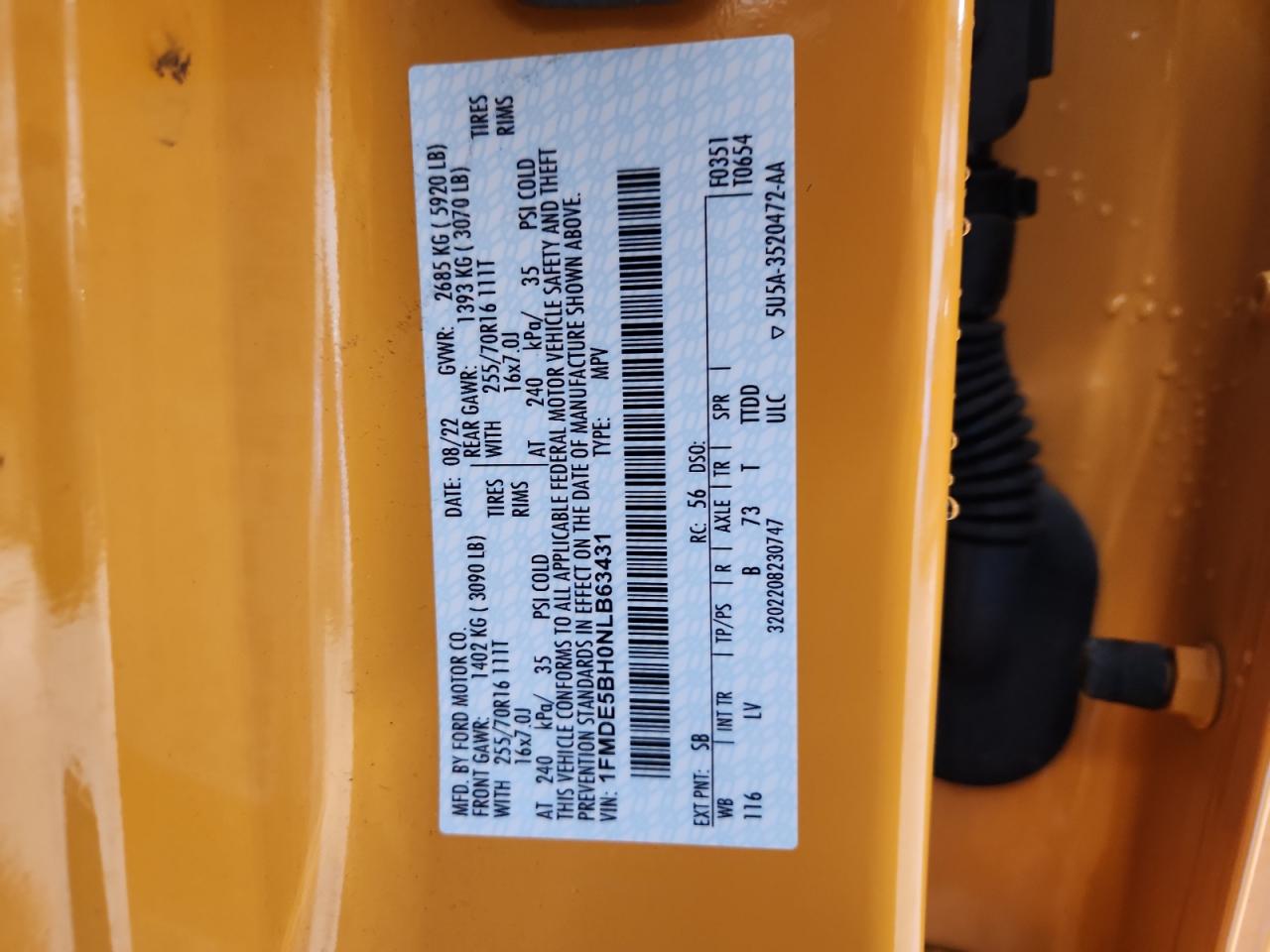 2022 Ford Bronco Base VIN: 1FMDE5BH0NLB63431 Lot: 93017385