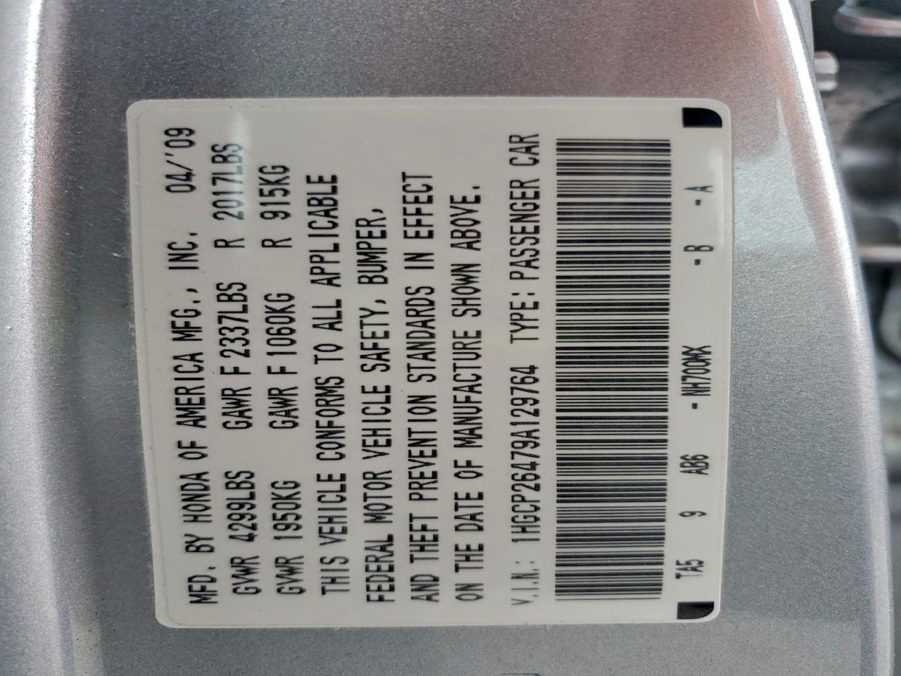 2009 Honda Accord Lxp VIN: 1HGCP26479A129764 Lot: 94075605