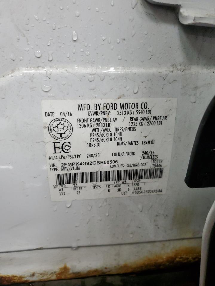 2016 Ford Edge Se VIN: 2FMPK4G92GBB68506 Lot: 92954325