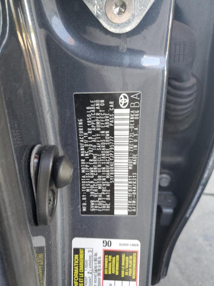 2018 Toyota Corolla L VIN: 5YFBURHE1JP795777 Lot: 93624385