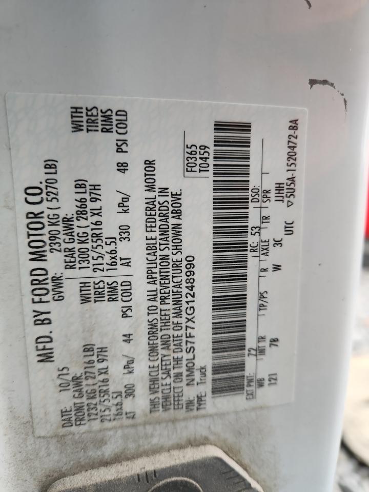 2016 Ford Transit Connect Xlt VIN: NM0LS7F7XG1248990 Lot: 92095115