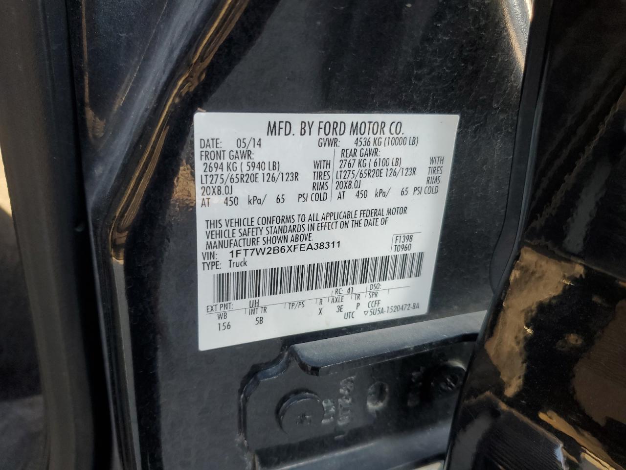 2015 Ford F250 Super Duty VIN: 1FT7W2B6XFEA38311 Lot: 92817045