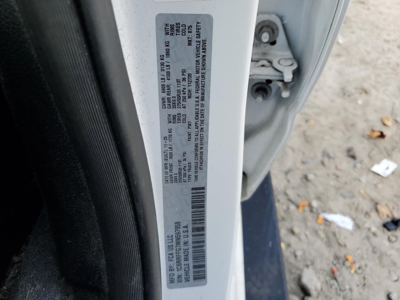 2021 Ram 1500 Big Horn/Lone Star VIN: 1C6RRFFG7MN597958 Lot: 91496785