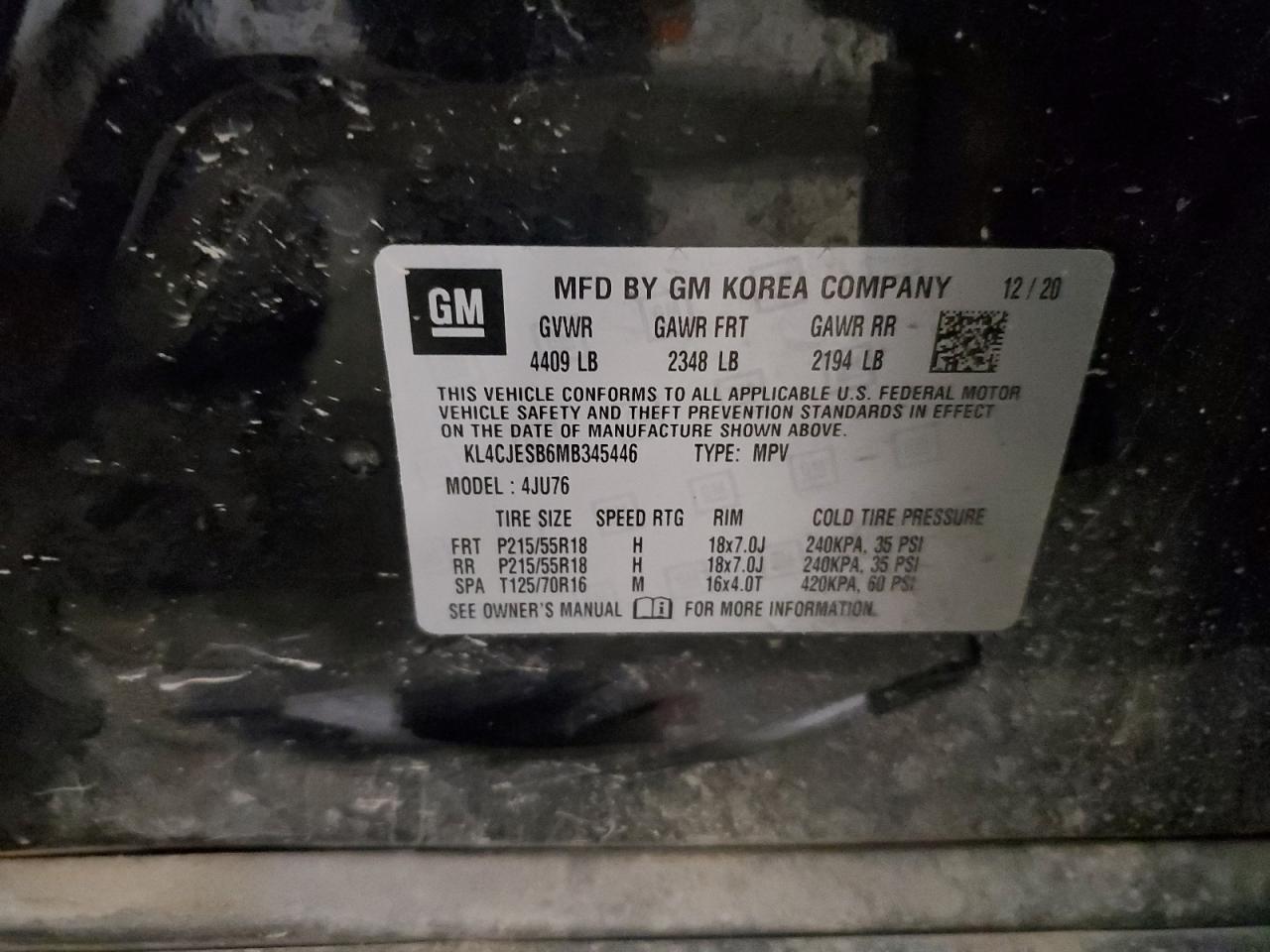 2021 Buick Encore Preferred VIN: KL4CJESB6MB345446 Lot: 90539795