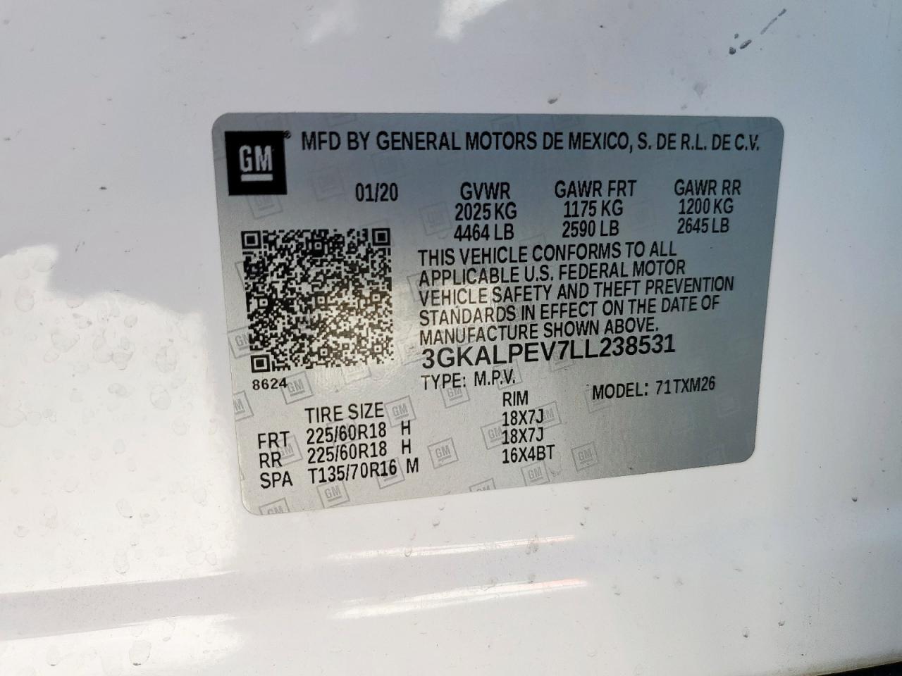 2020 GMC Terrain Slt VIN: 3GKALPEV7LL238531 Lot: 93551025