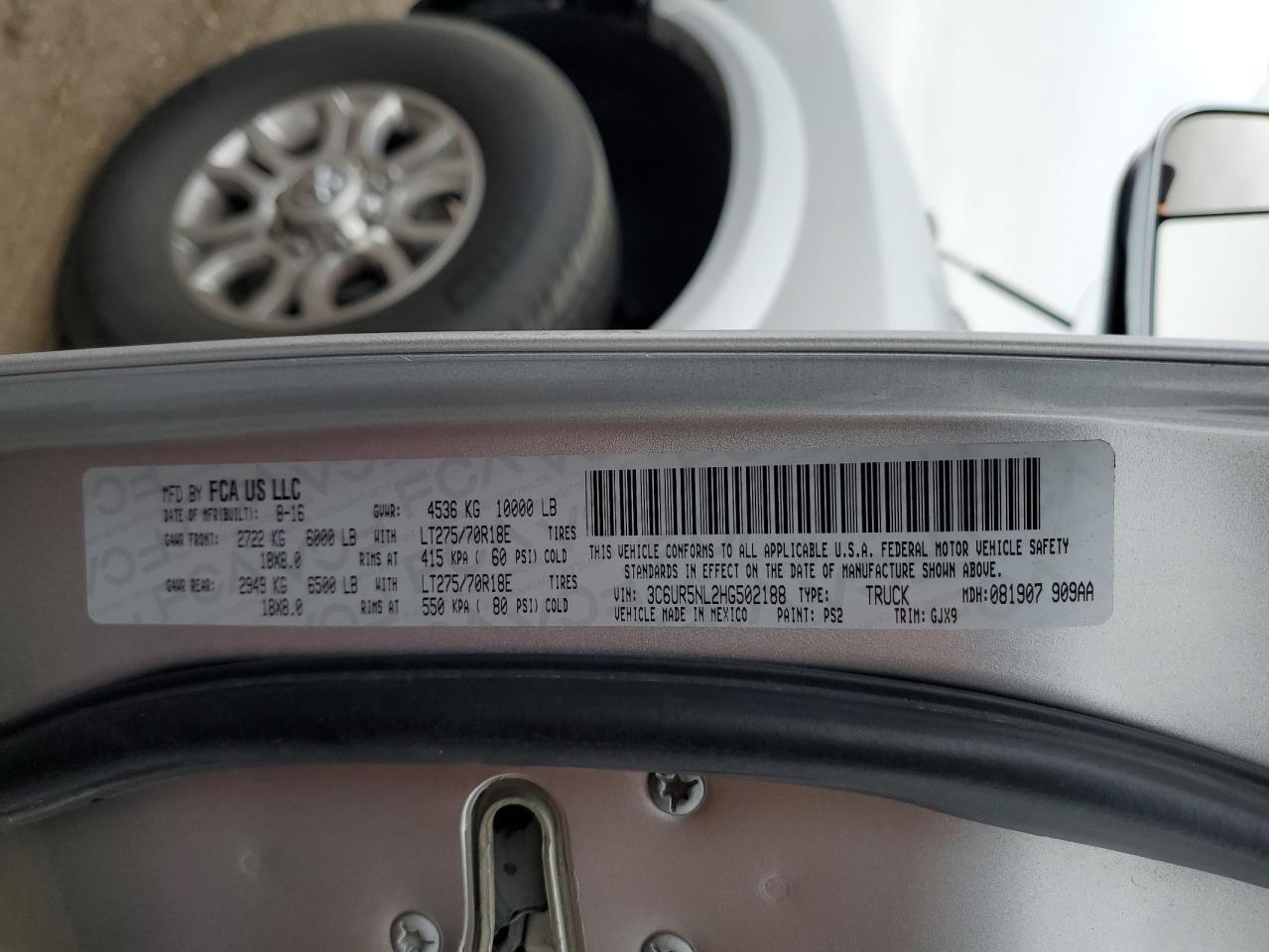 2017 Ram 2500 Laramie VIN: 3C6UR5NL2HG502188 Lot: 93251125