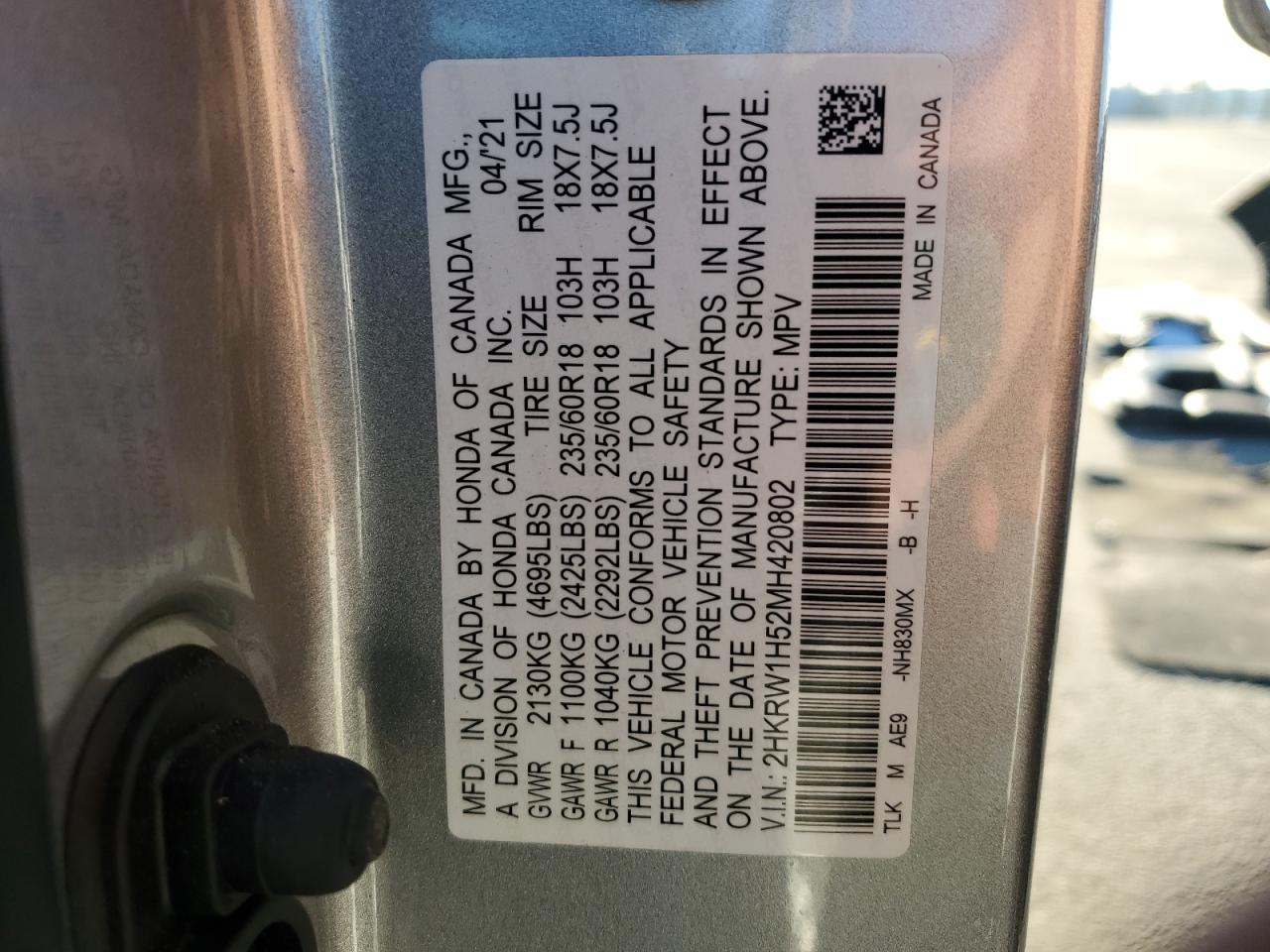 2021 Honda Cr-V Ex VIN: 2HKRW1H52MH420802 Lot: 90913545