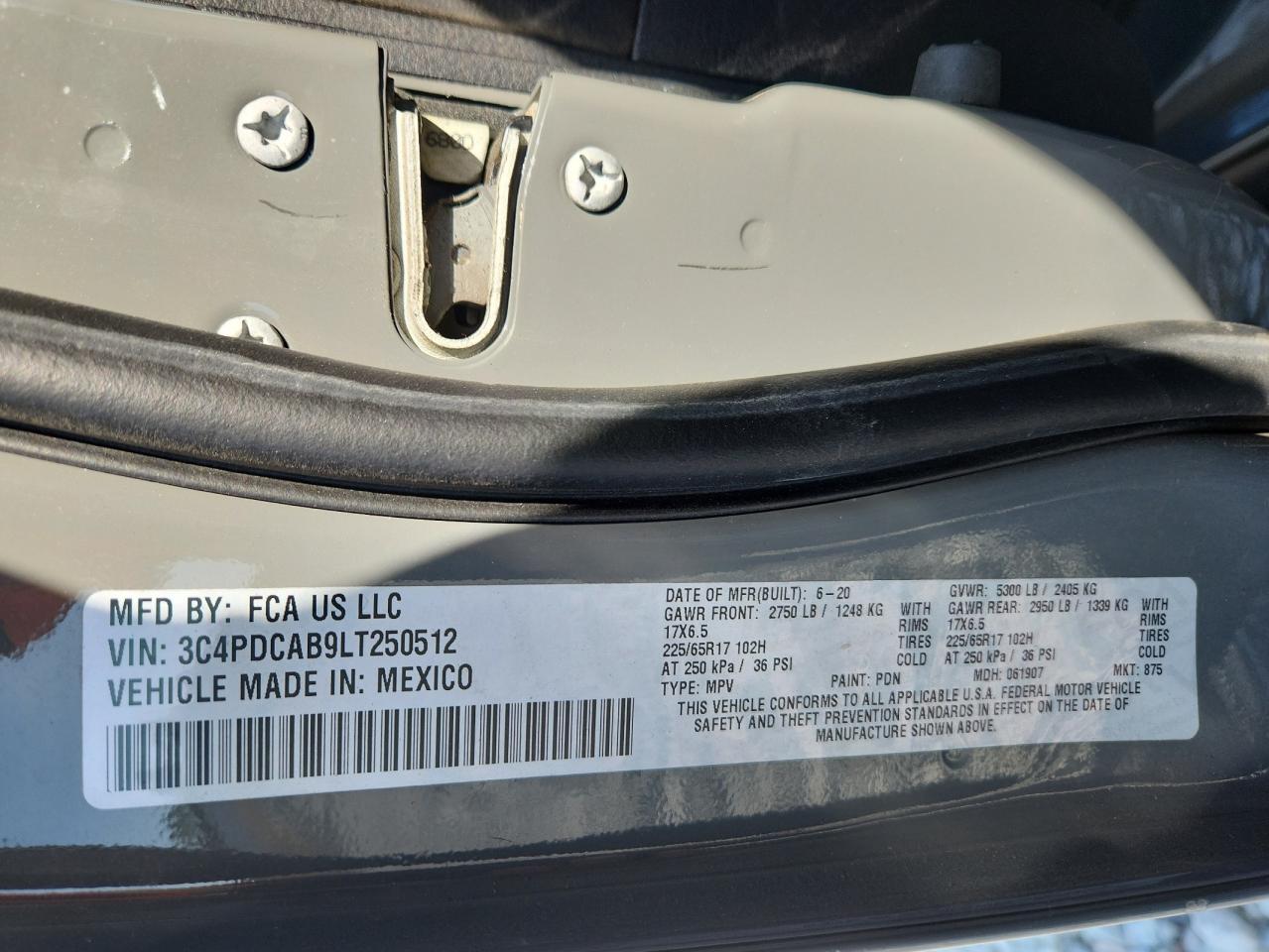 2020 Dodge Journey Se VIN: 3C4PDCAB9LT250512 Lot: 93364225