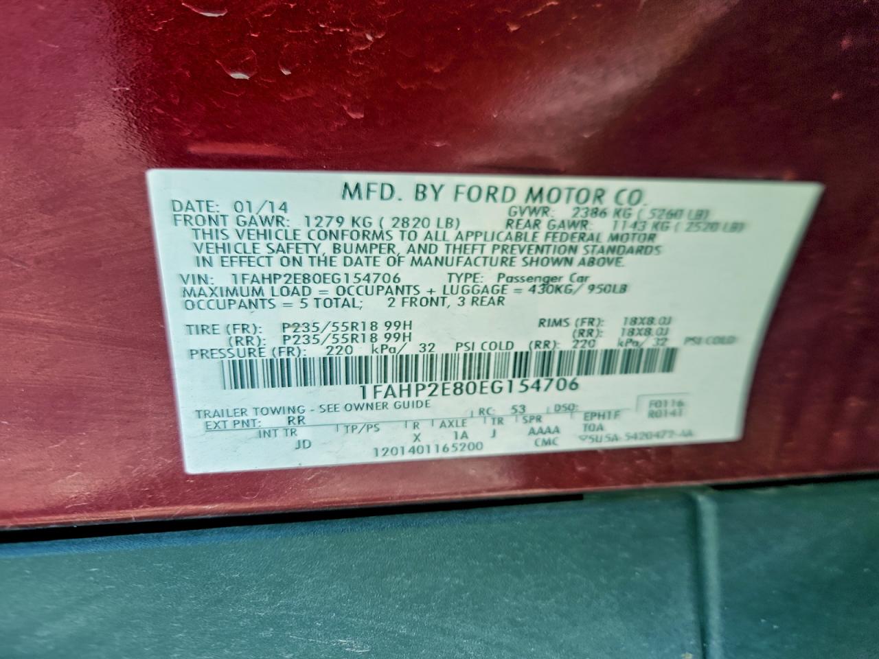 2014 Ford Taurus Sel VIN: 1FAHP2E80EG154706 Lot: 93955835