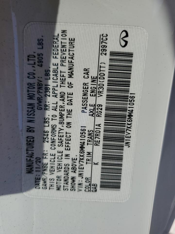 2021 Infiniti Q60 Luxe VIN: JN1EV7KK6MM410561 Lot: 91246885