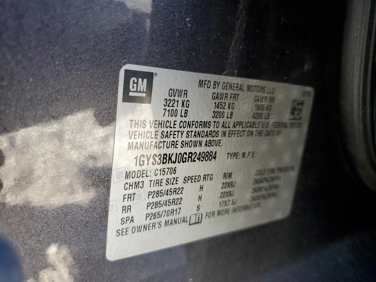 2016 Cadillac Escalade Luxury VIN: 1GYS3BKJ0GR249884 Lot: 91849375