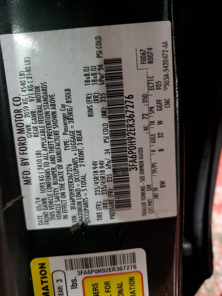 2014 Ford Fusion Se VIN: 3FA6P0H92ER367276 Lot: 91275375