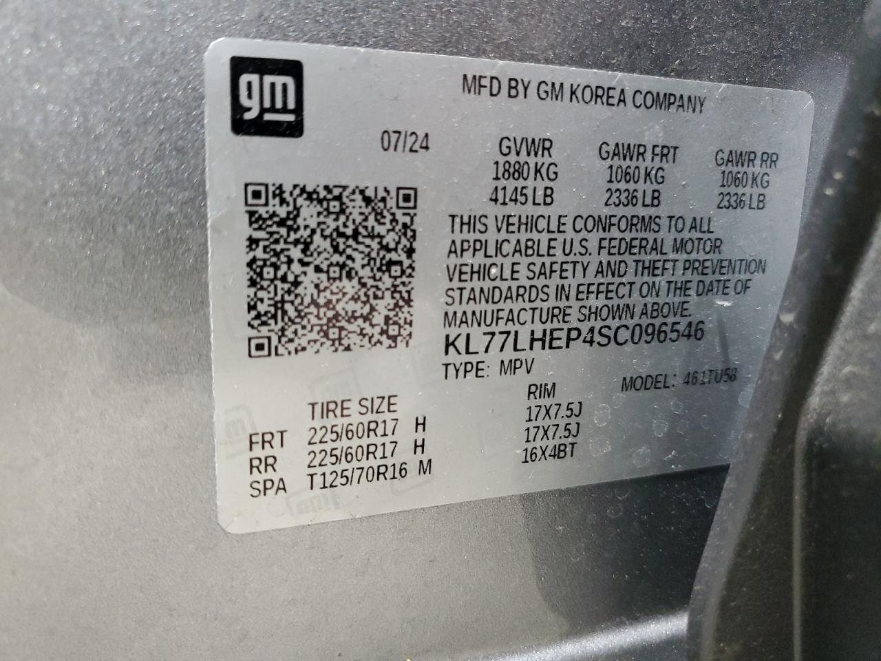 2025 Chevrolet Trax 1Lt VIN: KL77LHEP4SC096546 Lot: 89827385